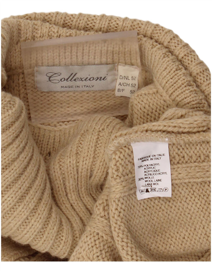 VINTAGE Hombres Roll Neck Jumper Suéter IT 52 Grande Beige Poliacrílico