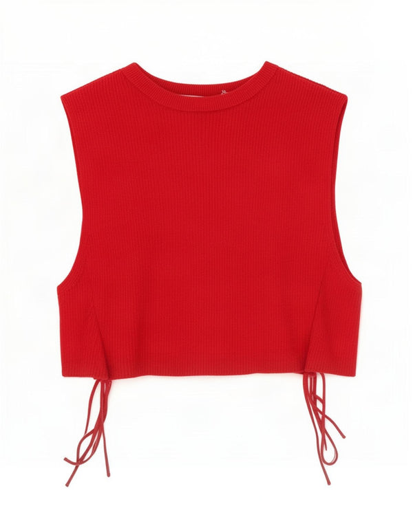 Zara Blusa Corta Sin Mangas para Mujer UK 8 Small Rojo