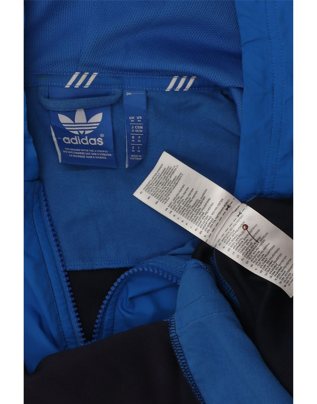 Adidas Hombre Sudadera Con Capucha Y Cremallera Gráfica Mediana Azul Marino Colorblock