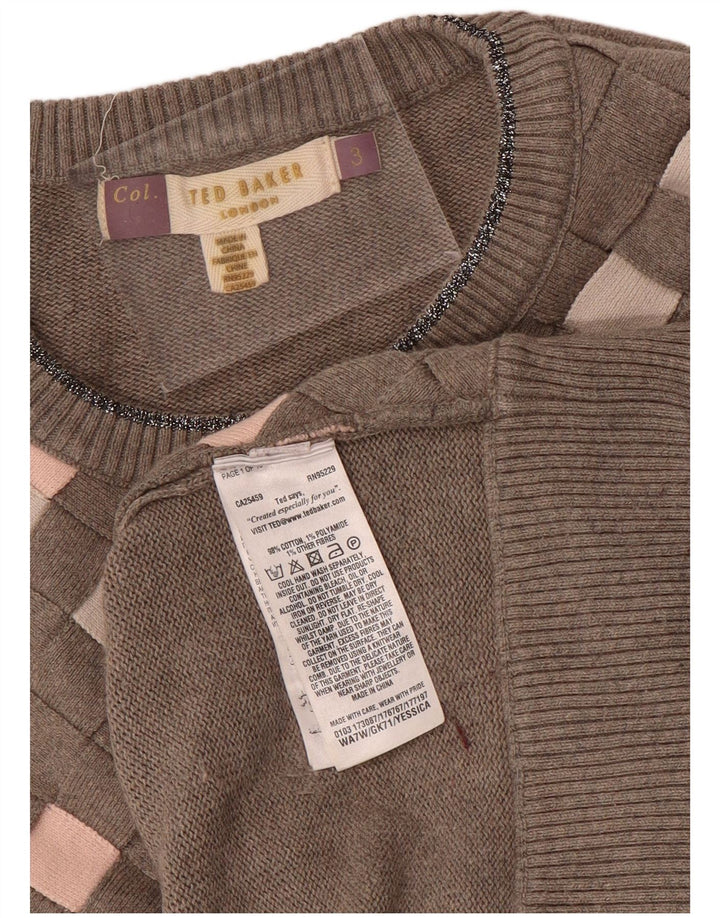 Ted Baker - Jersey de cuello redondo para mujer, talla 3, color gris medio, argyle/diamante