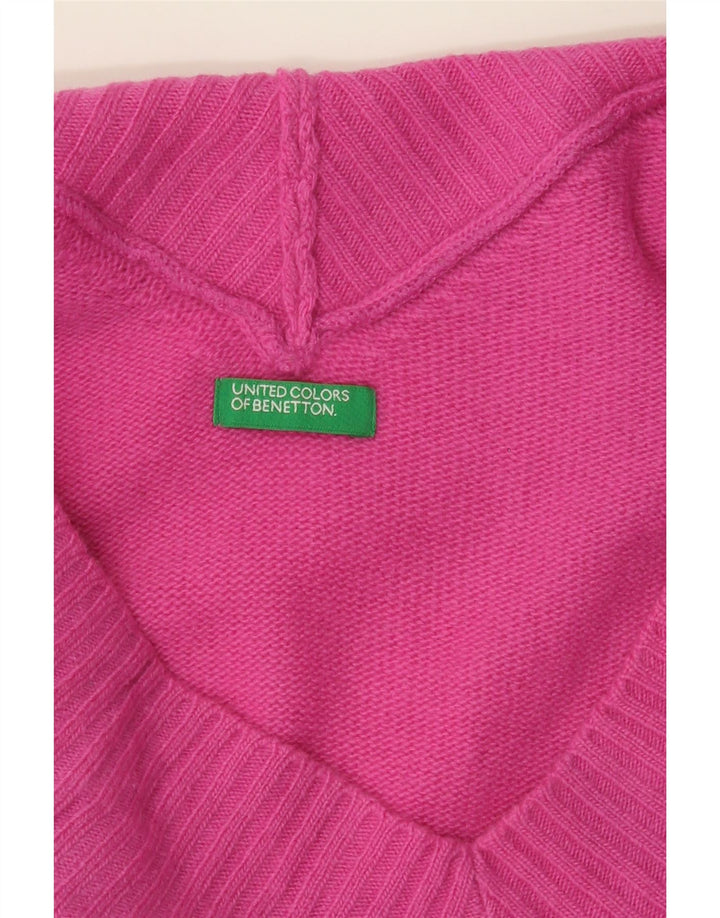 BENETTON Womens Oversized V-Neck Jumper Sweater UK 10 Small Pink Vintage Benetton and Second-Hand Benetton from Messina Hembry 