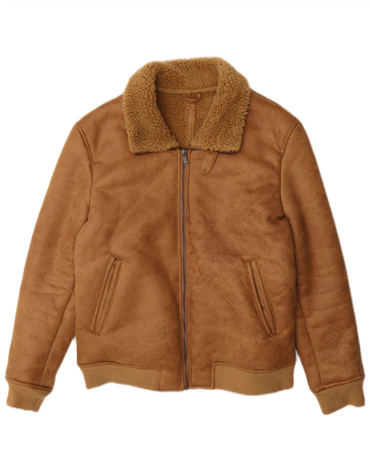 Piombo Chaqueta Sherpa de piel sintética para hombre UK 38 Poliéster beige medio