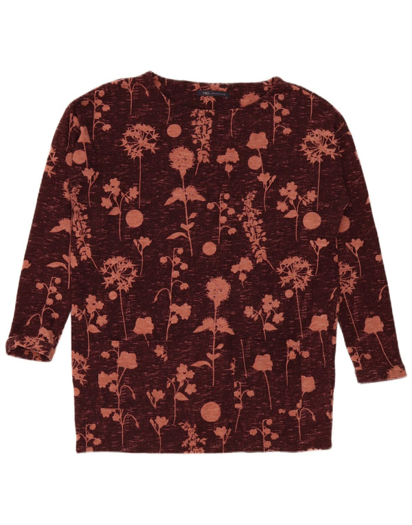 Marks & Spencer Top para mujer de manga larga UK 42 Medio Borgoña Floral