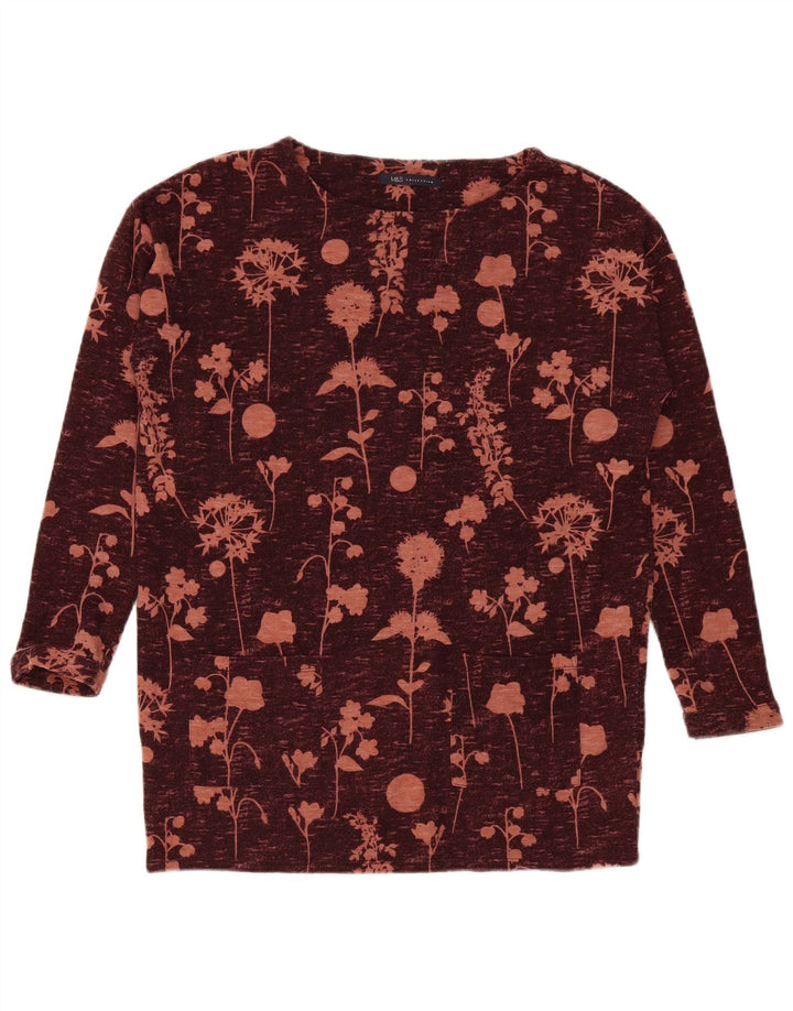 Marks & Spencer Top para mujer de manga larga UK 42 Medio Borgoña Floral