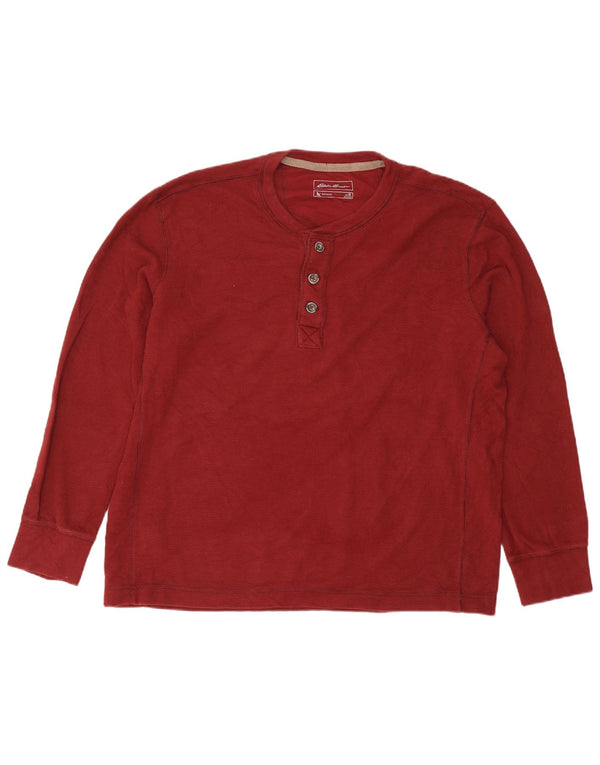 Eddie Bauer Camiseta Hombre Manga Larga XL Algodón Burdeos
