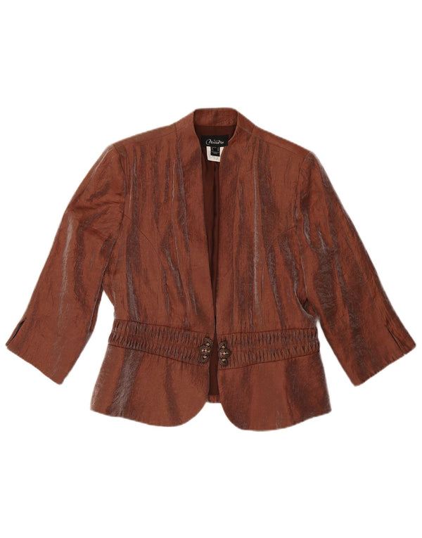 Vintage mujer 3/4 manga Blazer chaqueta Reino Unido 10 pequeño rayón marrón