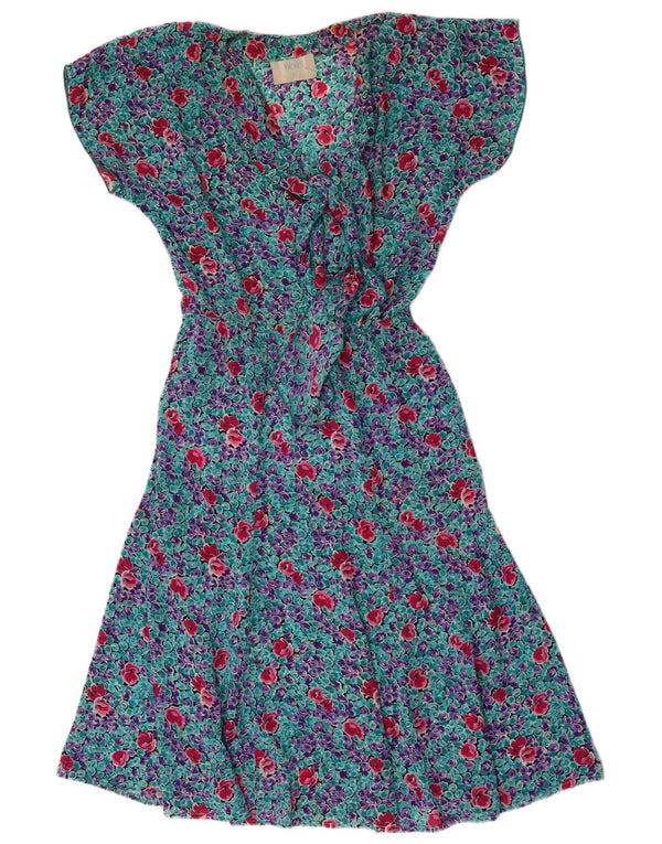 WALLIS Vestido acampanado con lazo frontal para mujer UK 10 Small Blue Floral