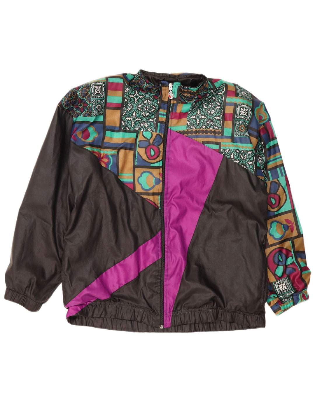 Vintage hombres chándal top chaqueta grande negro colorblock algodón