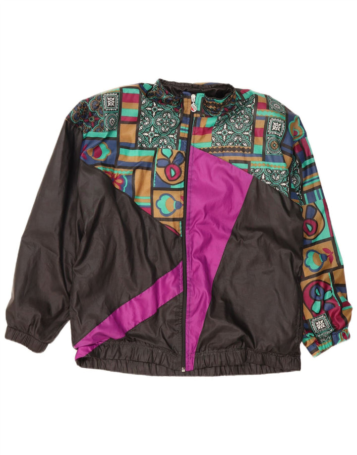 Vintage hombres chándal top chaqueta grande negro colorblock algodón
