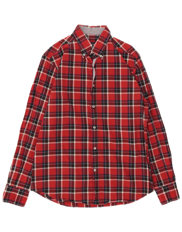 Massimo Dutti Camisa De Franela Casual Fit Cuadros Rojos Grandes Hombre