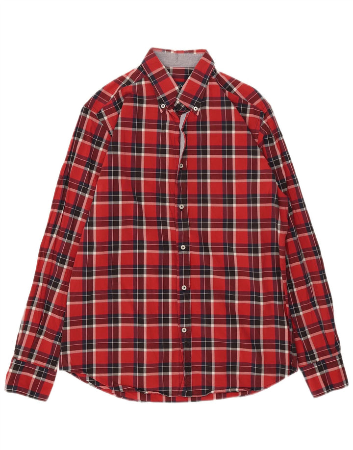 Massimo Dutti Camisa De Franela Casual Fit Cuadros Rojos Grandes Hombre