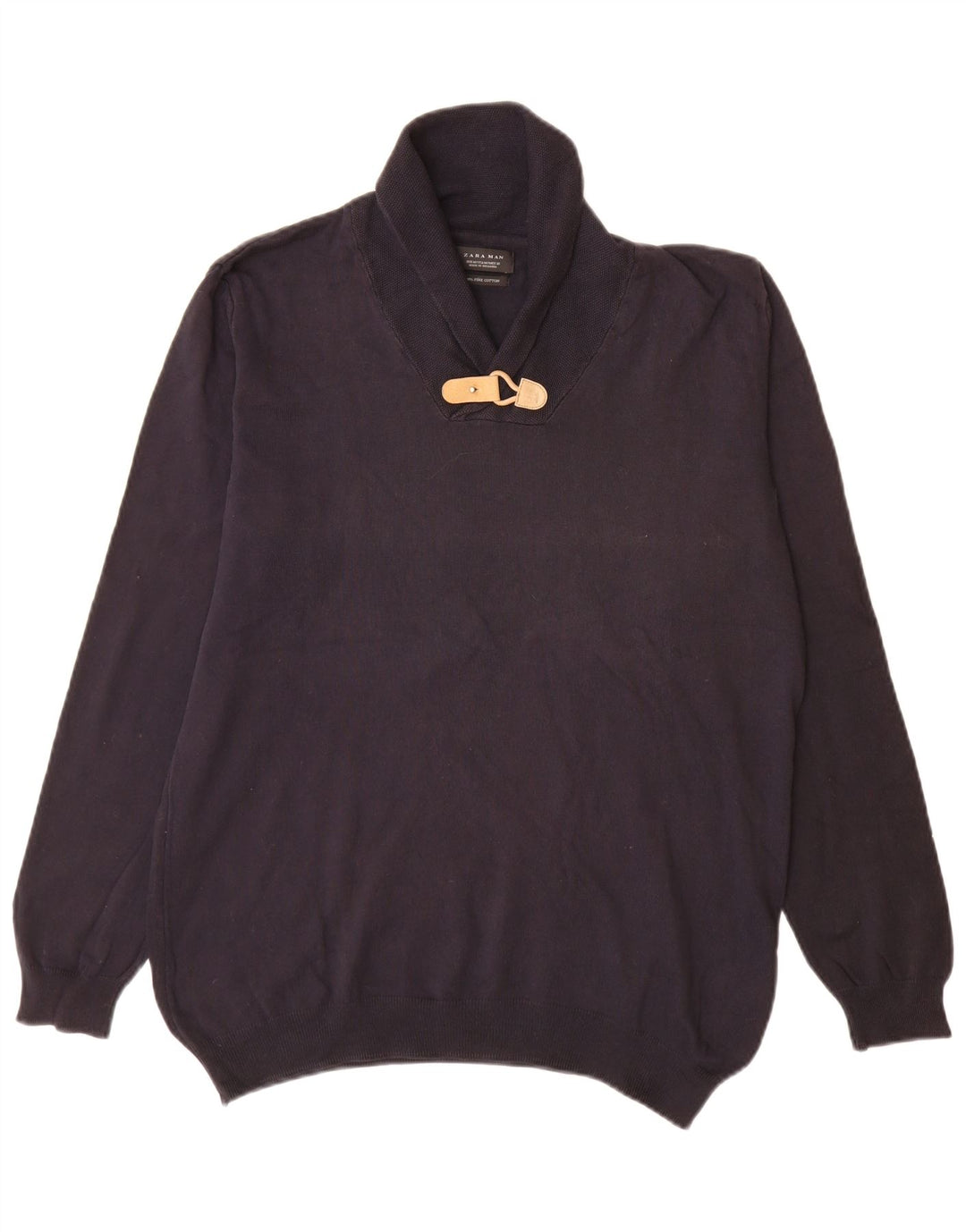 Zara Hombre Jersey Con Cuello Chal Sueter Medio Azul Marino Algodón