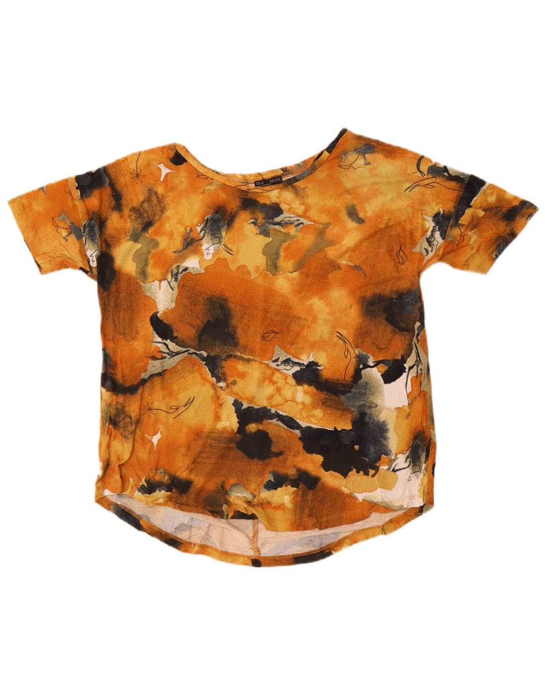 Zara Camiseta con estampado abstracto para mujer Top UK 44 Viscosa floral naranja mediana