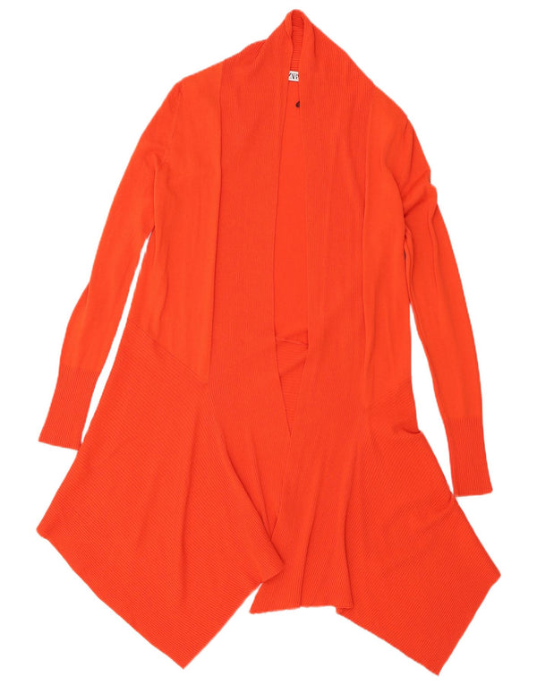 Zara Mujer Longline Asimétrico Cardigan Suéter UK 10 Small Naranja Viscosa