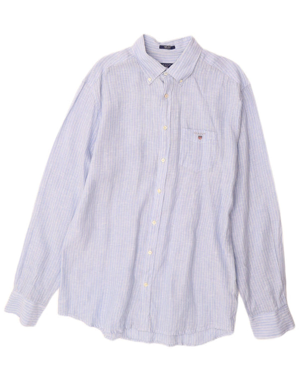 Camisa Gant Regular Fit para hombre Talla 43/44 17 1/2 XL Lino azul a rayas