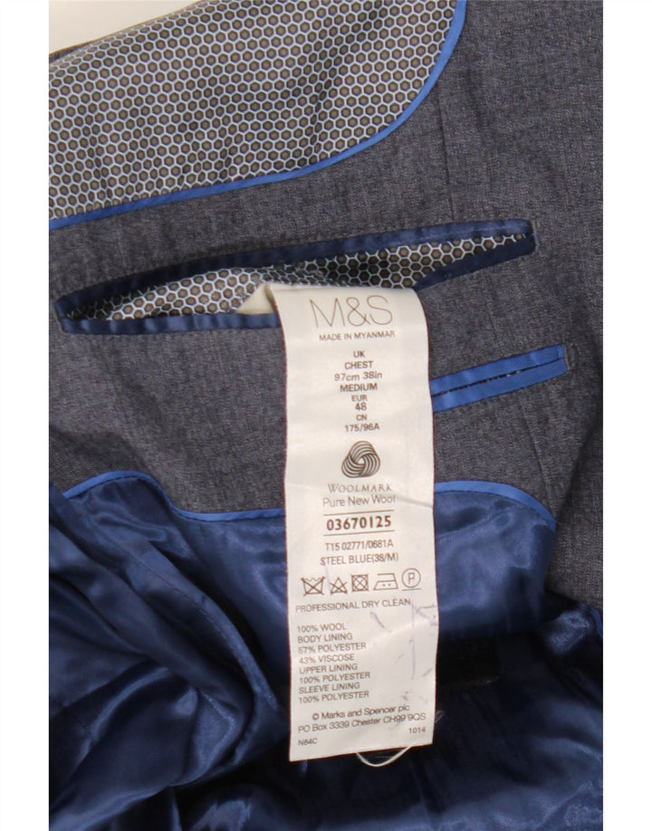 Marks & Spencer Chaqueta tipo blazer con 1 botón para hombre UK 38 Lana azul mediana