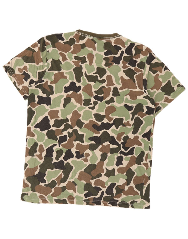 Adidas Hombre Camiseta Gráfica Top Algodón Camuflaje Verde Medio