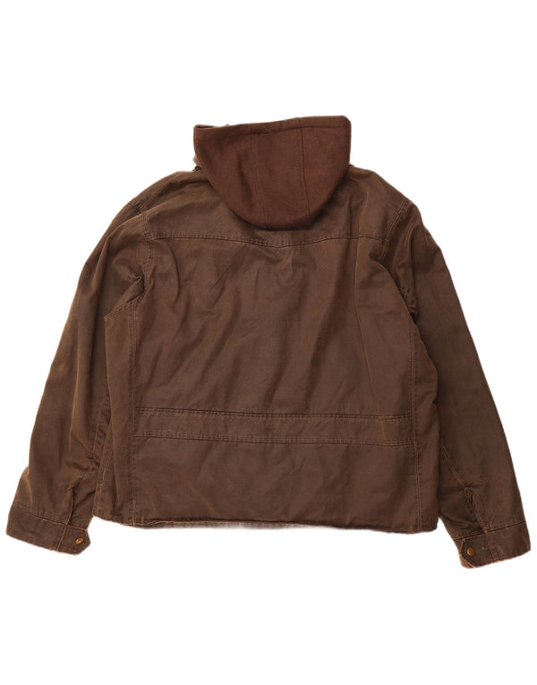 HARD ROCK CAFE Chaqueta encerada con capucha London para hombre UK 44 2XL Algodón marrón