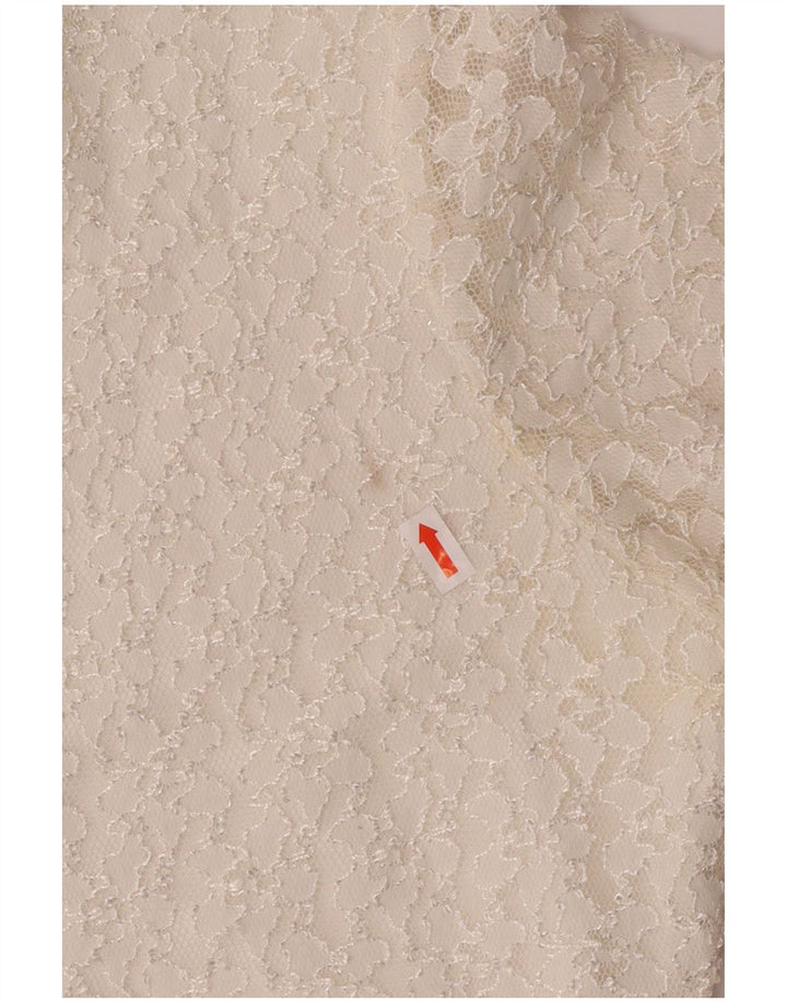 Blusa vintage de manga corta para mujer IT 42 Mediana Off White Poliamida