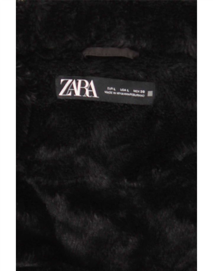 Zara Mujer Chaqueta Acolchada Con Capucha UK 46 Grande Poliéster Negro