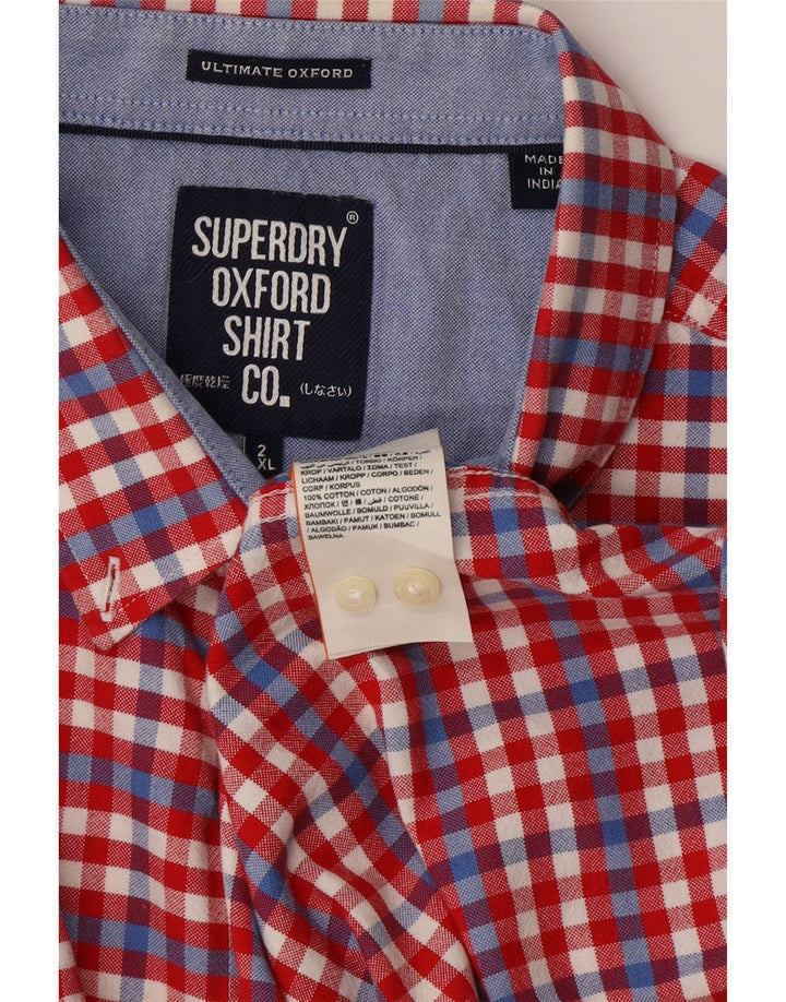 SUPERDRY Camisa de manga corta para hombre 2XL Algodón a cuadros rojos