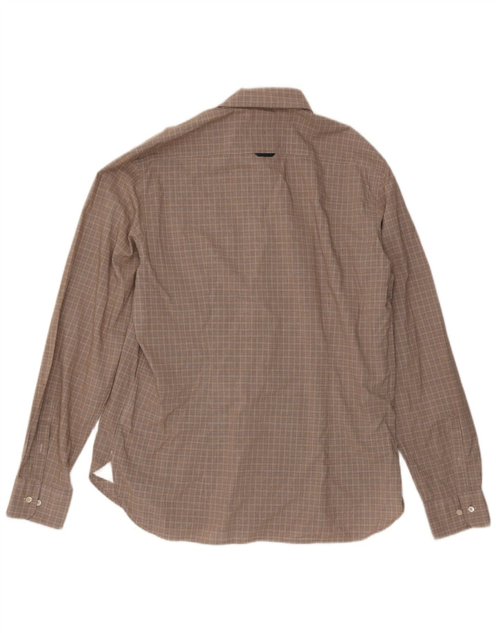 Henry Cottons Camisa ajustada para hombre talla 43 Cuadros grises grandes