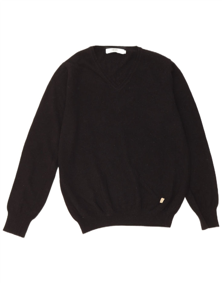 Liu Jo Jersey con Cuello en V para Hombre, Jersey Grande de Lana Virgen Negra