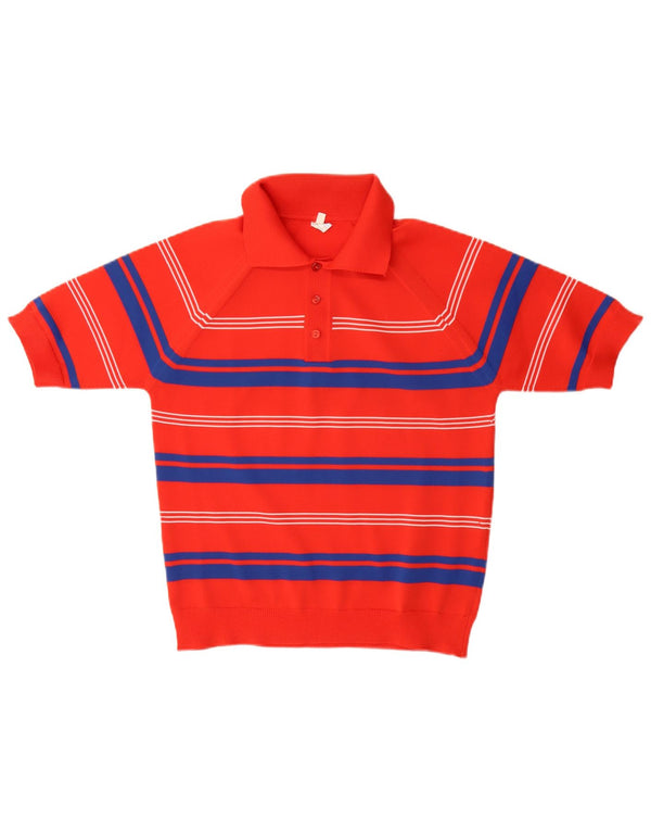 Vintage mujer polo cuello jersey suéter Reino Unido 14 medio rojo rayas