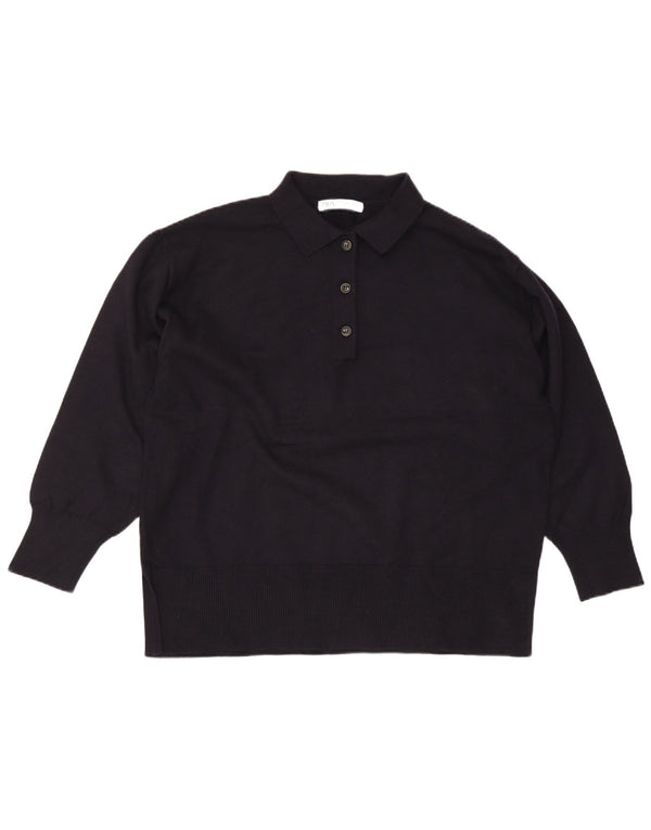 Zara Jersey extragrande con cuello tipo polo para mujer, talla 44, talla mediana, azul marino