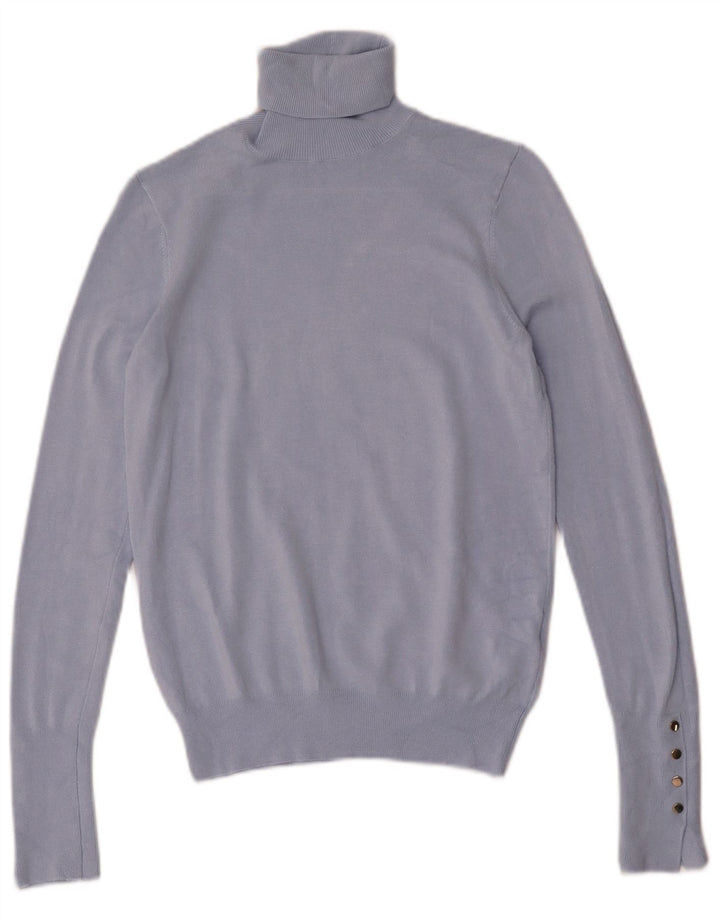 Zara Mujer Roll Neck Jumper Sweater UK 10 Small Blue Viscosa