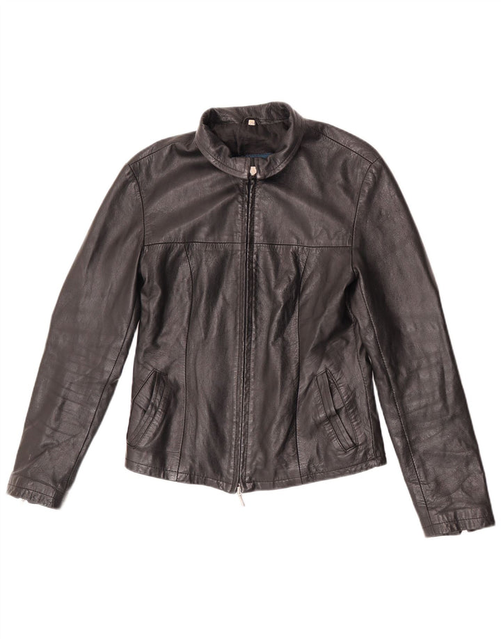 Vintage mujer chaqueta de cuero Reino Unido 12 cuero negro medio