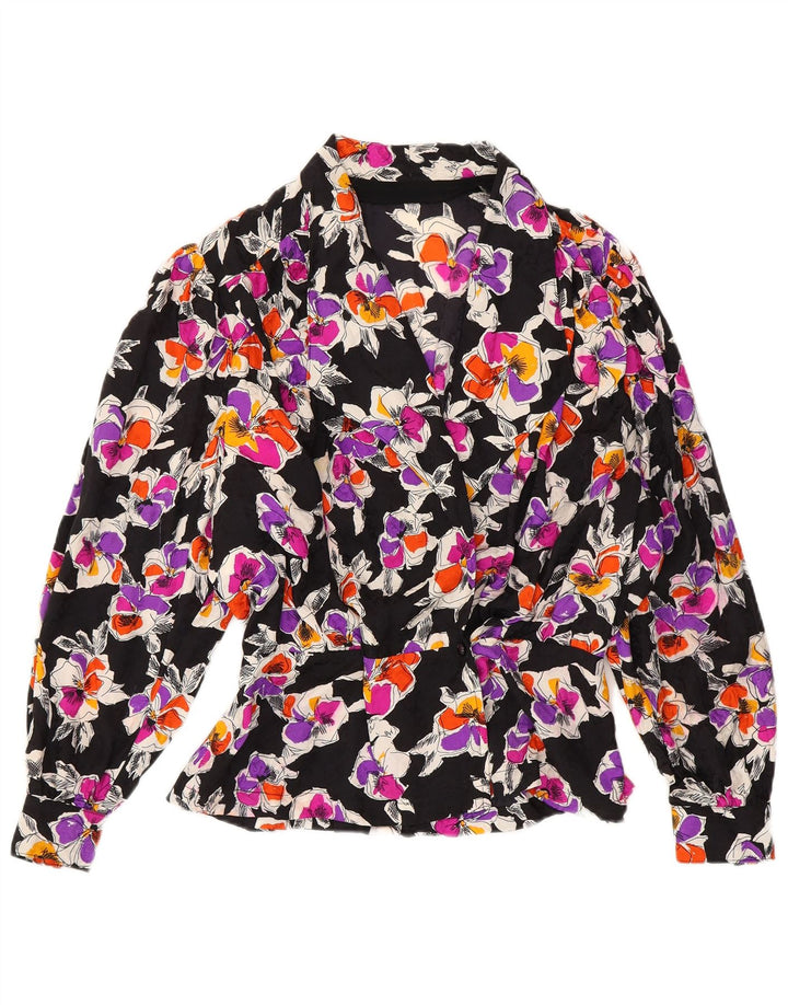Vintage mujer camisa blusa Reino Unido 12 medio multicolor floral