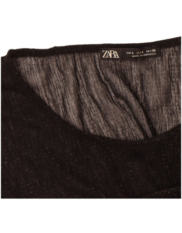 Zara Mujer Blusa Top UK 46 Grande Negro Moteado