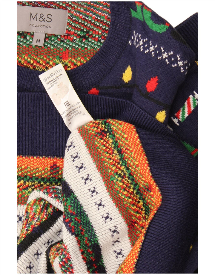 Marks & Spencer - Jersey de cuello redondo para hombre, color azul marino mediano, Navidad