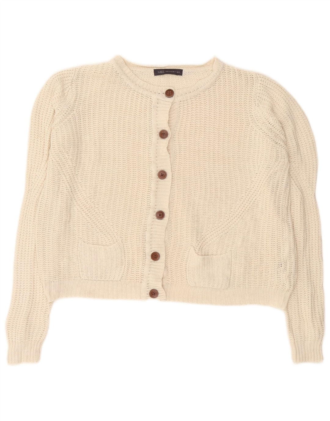 Marks & Spencer Suéter tipo cárdigan corto para mujer UK 10 Small Off White
