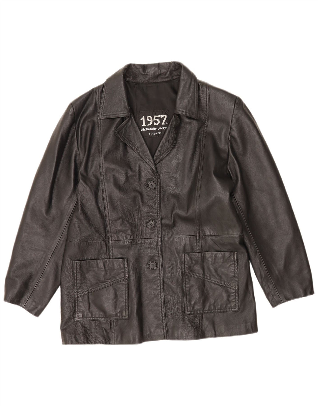 1957 Chaqueta de cuero legendaria para mujer UK 44 Cuero negro mediano