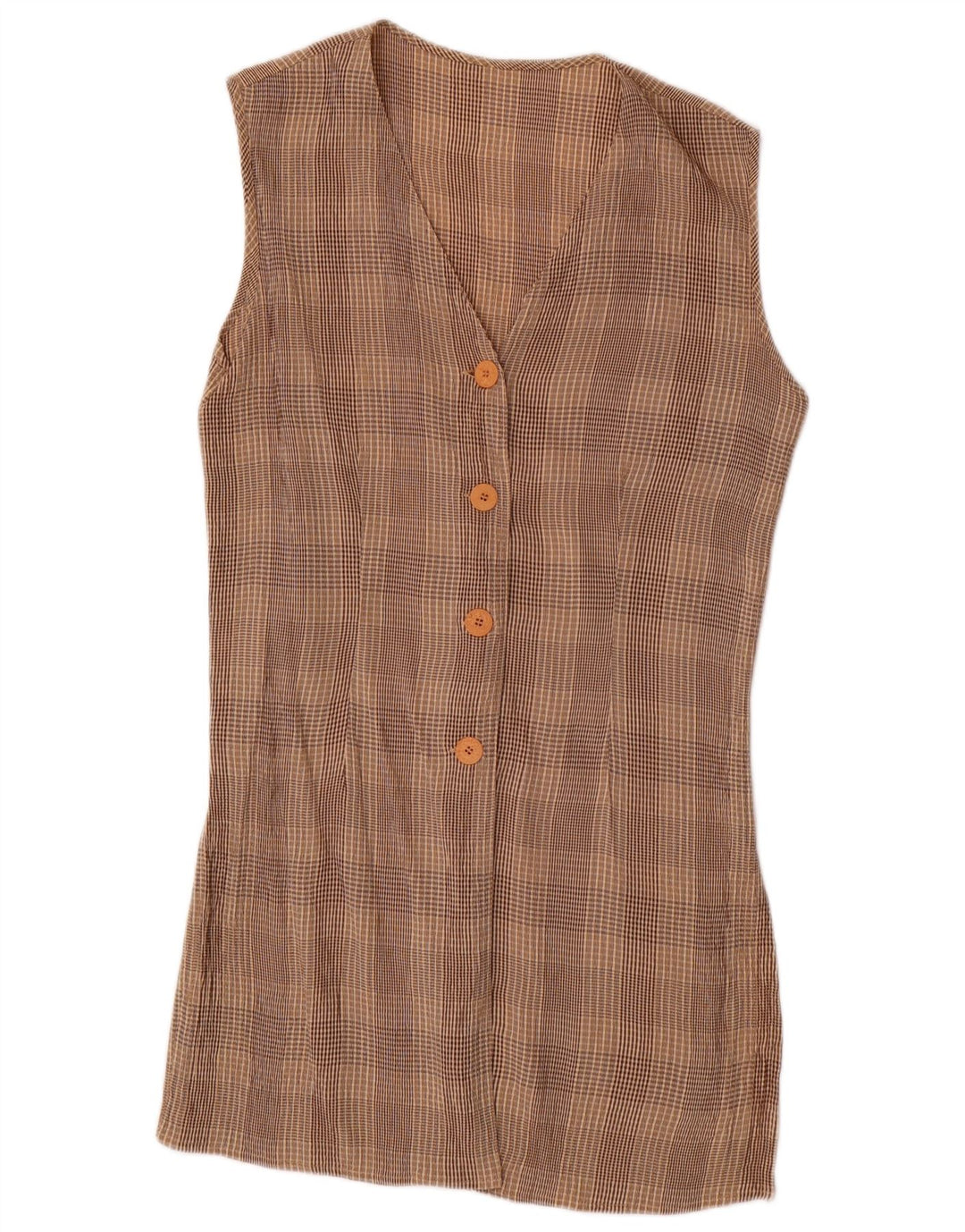 VINTAGE Mujer 4 Botones 2 Piezas Set UK 10 Pequeño W28 Acetato de Cuadros Marrón