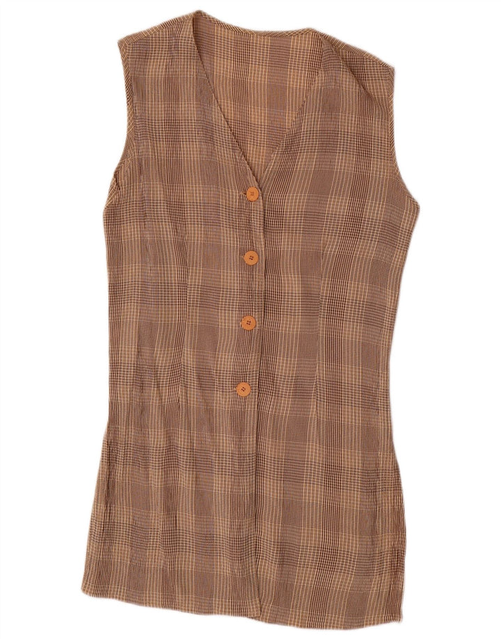 VINTAGE Mujer 4 Botones 2 Piezas Set UK 10 Pequeño W28 Acetato de Cuadros Marrón