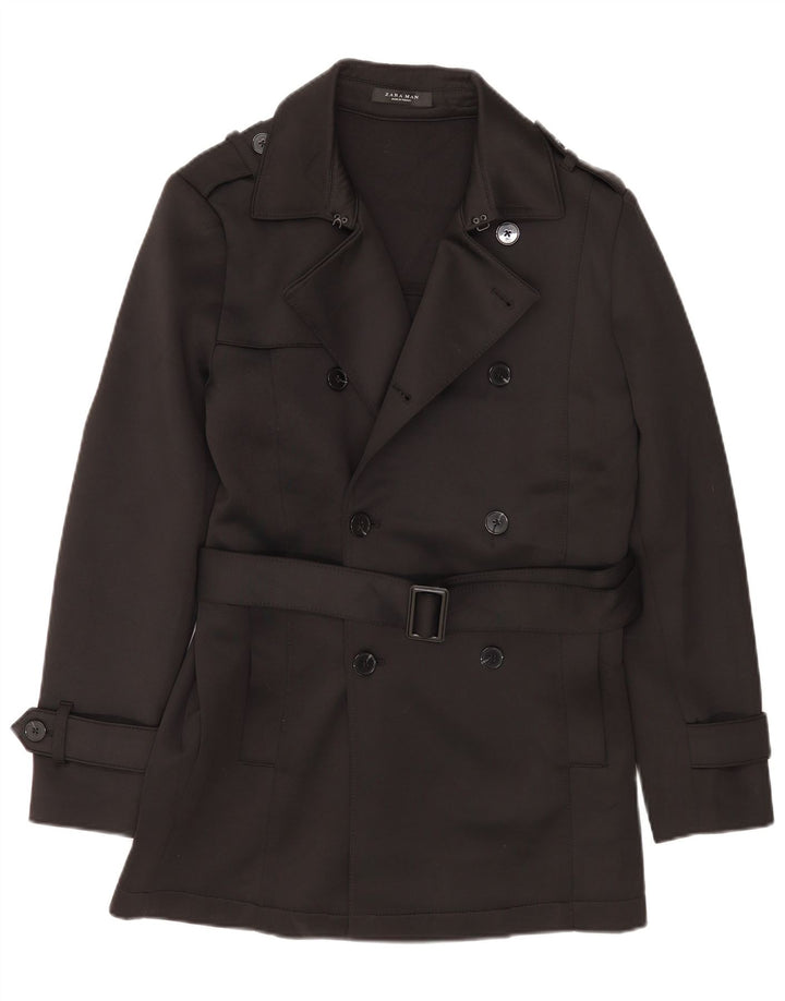 Zara Hombre Gabardina ES 38 Mediano Negro Poliéster