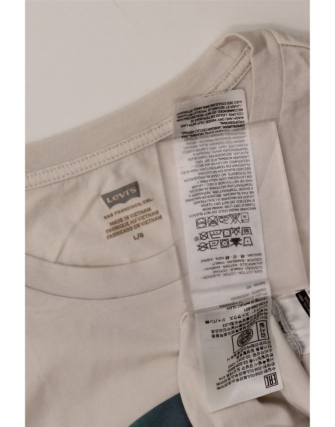 LEVI'S Camiseta gráfica para hombre Top grande de algodón blanco roto