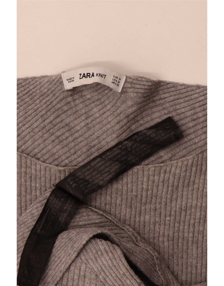 Zara Mujer Top Manga Larga UK 42 Viscosa Gris Medio