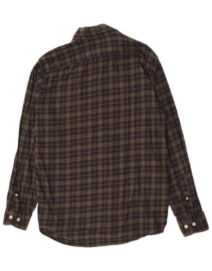 Carrera Camisa de franela de ajuste regular para hombre Cuadros caqui grande