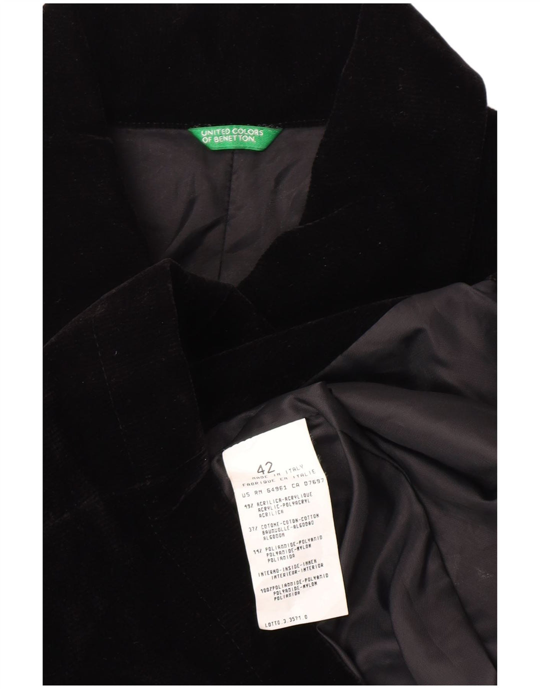 Chaqueta De Pana Benetton Mujer IT 42 Medium Negro Acrílico