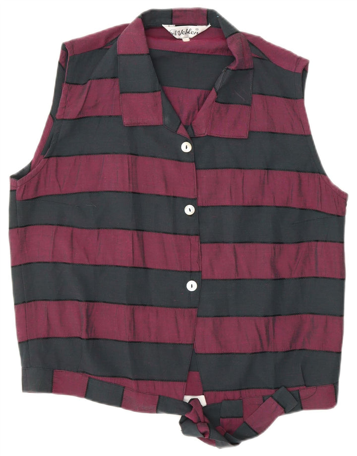 VINTAGE Blusa de camisa con lazo frontal para mujer Reino Unido 16 Rayas negras medianas