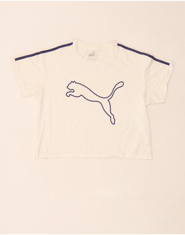 Puma Mujer Crop Graphic Camiseta Top UK 10 Small White Cotton