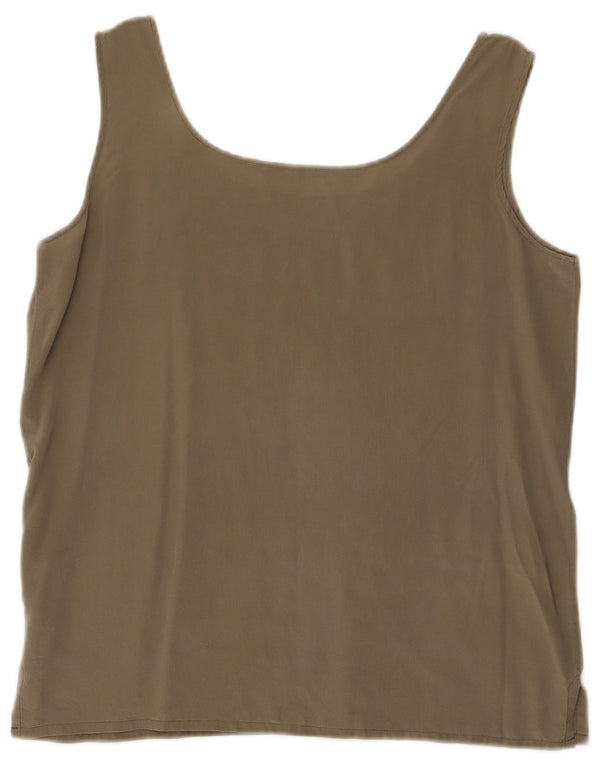 Vintage mujer Cami Top Reino Unido 14 seda caqui mediana