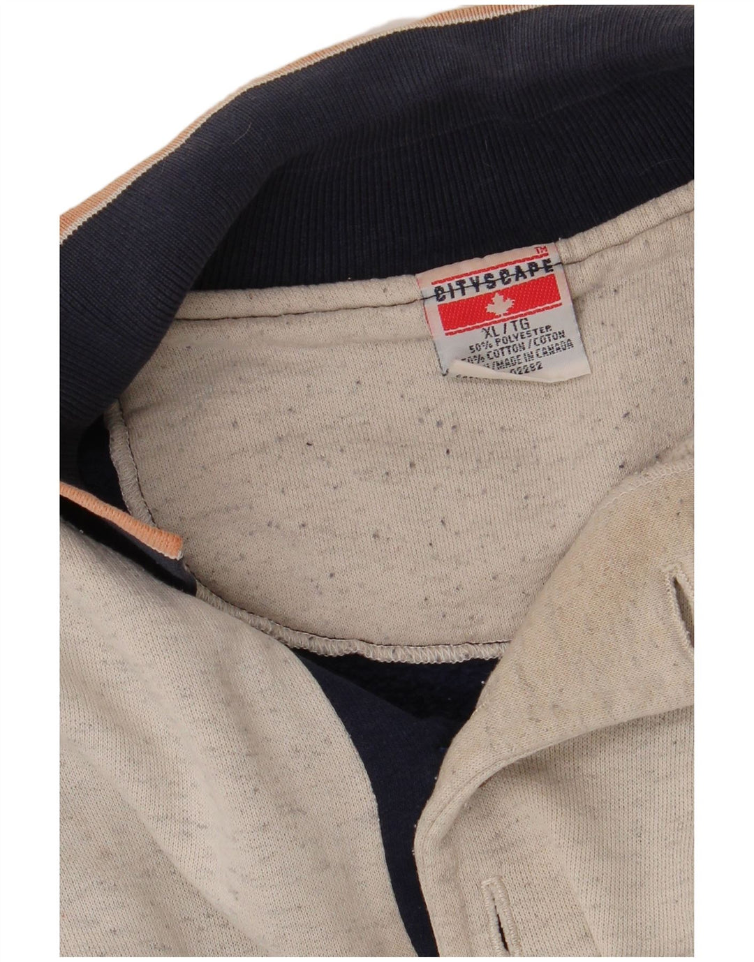 Vintage hombres polo cuello sudadera jumper XL azul marino colorblock poliéster