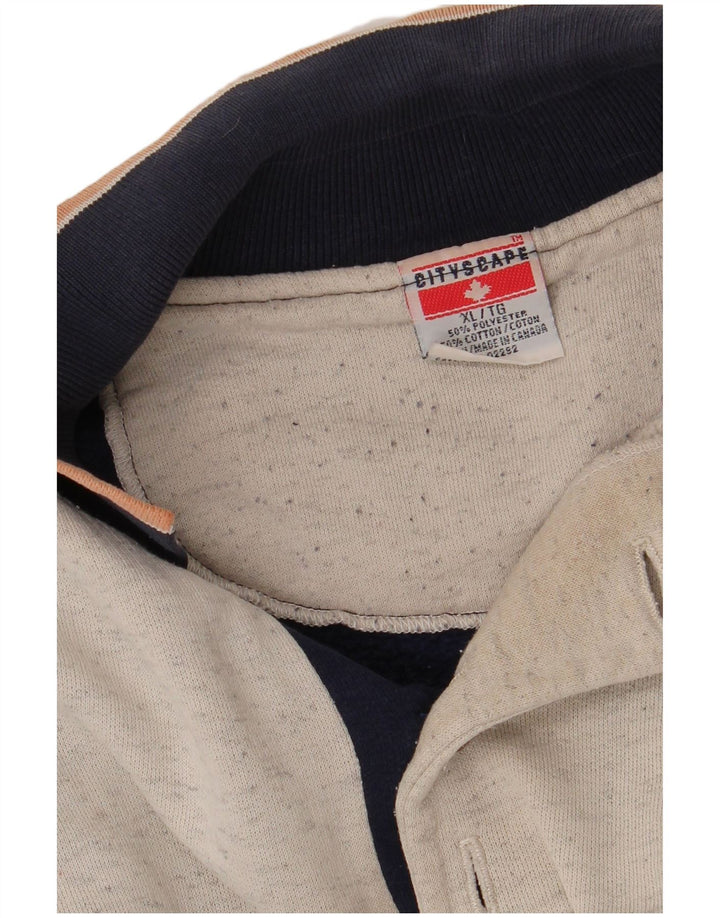 Vintage hombres polo cuello sudadera jumper XL azul marino colorblock poliéster