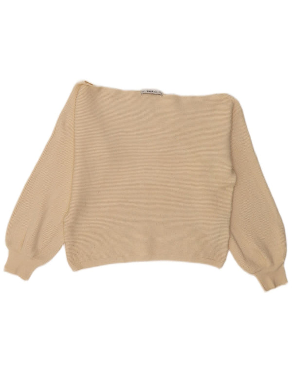 Zara Mujer Crop Boat Neck Jumper Sweater UK 46 Large Off White Viscosa