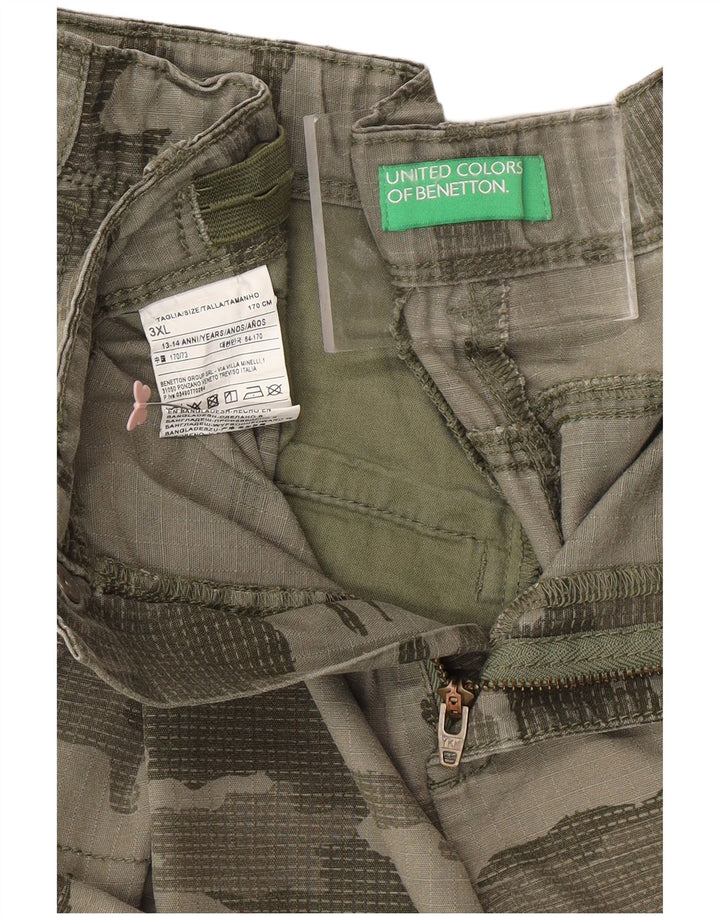BENETTON Pantalones cortos cargo para niños 13-14 años 3XL W30 Caqui Camuflaje Algodón